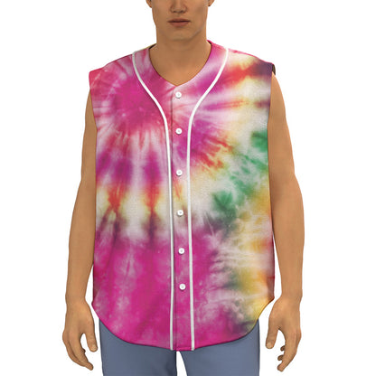 Double Tie Dye Print Sleeveless Baseball Jersey