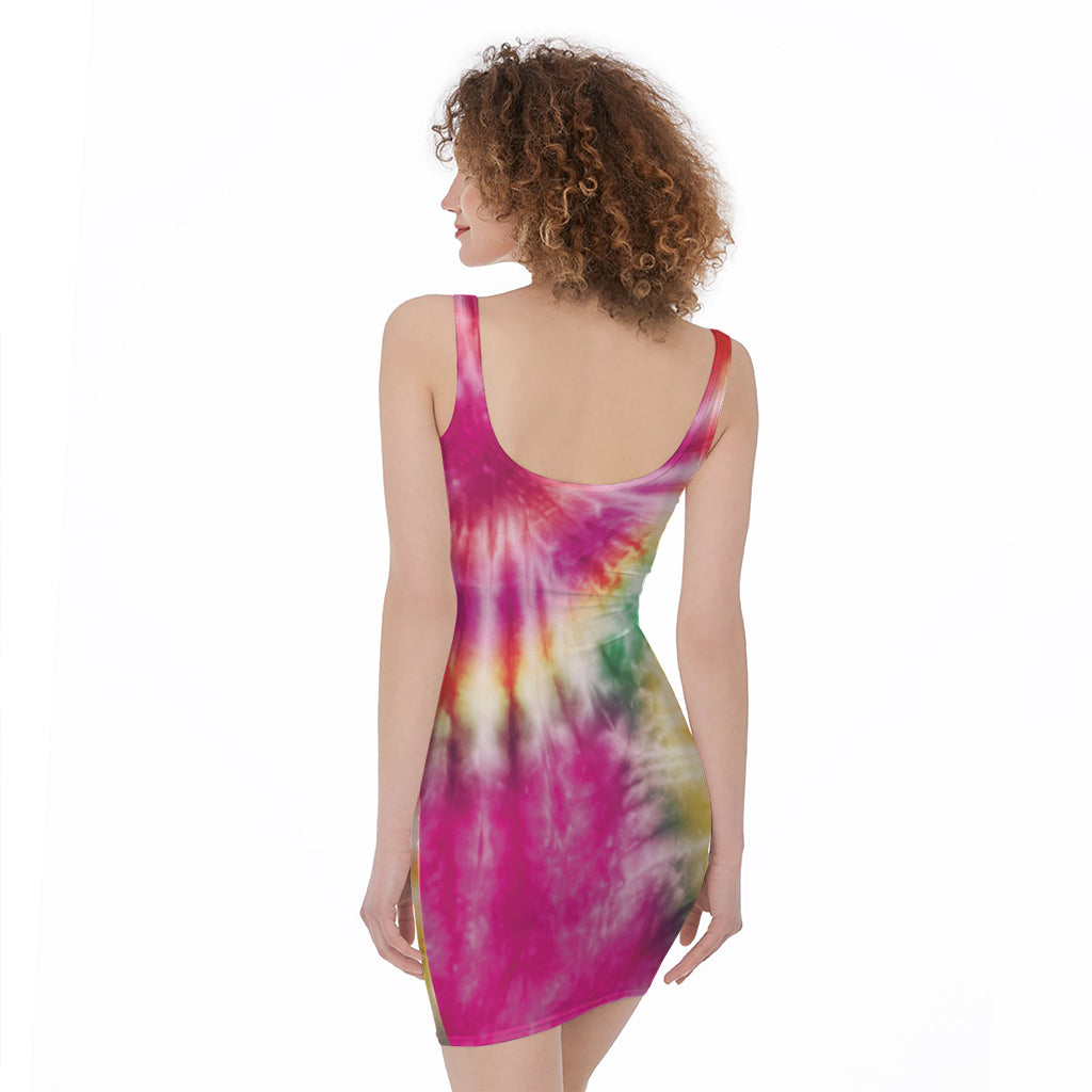 Double Tie Dye Print Sleeveless Bodycon Dress