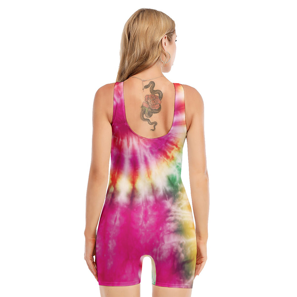 Double Tie Dye Print Sleeveless One Piece Swimsuit