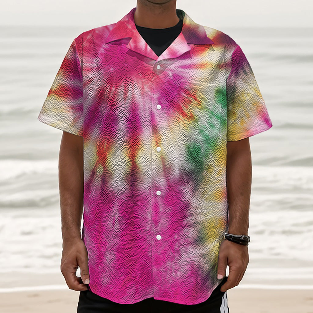 Double Tie Dye Print Textured Short Sleeve Shirt