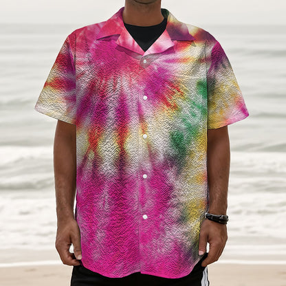 Double Tie Dye Print Textured Short Sleeve Shirt