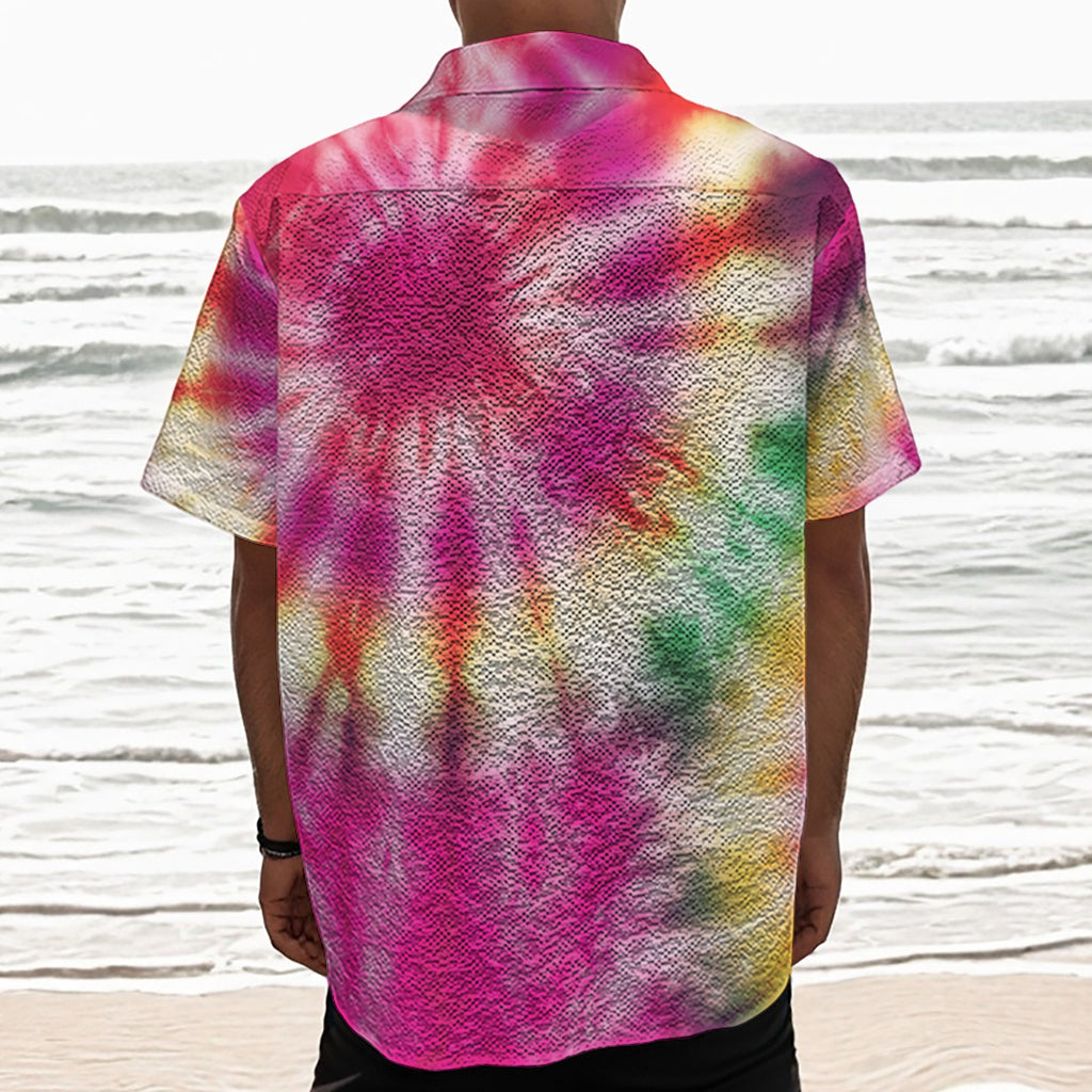 Double Tie Dye Print Textured Short Sleeve Shirt