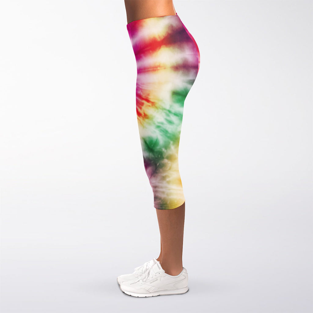 Double Tie Dye Print Women's Capri Leggings