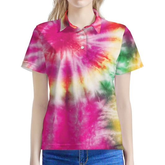 Double Tie Dye Print Women's Polo Shirt