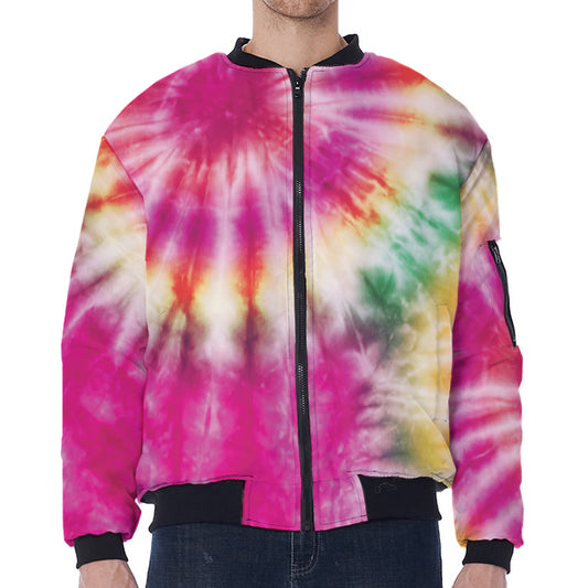 Double Tie Dye Print Zip Sleeve Bomber Jacket