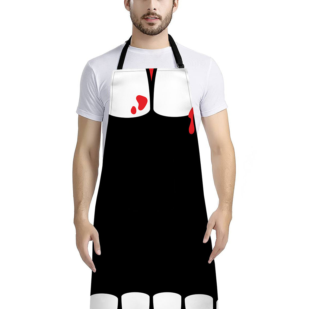 Dracula Fang Print Bib Apron With Pocket
