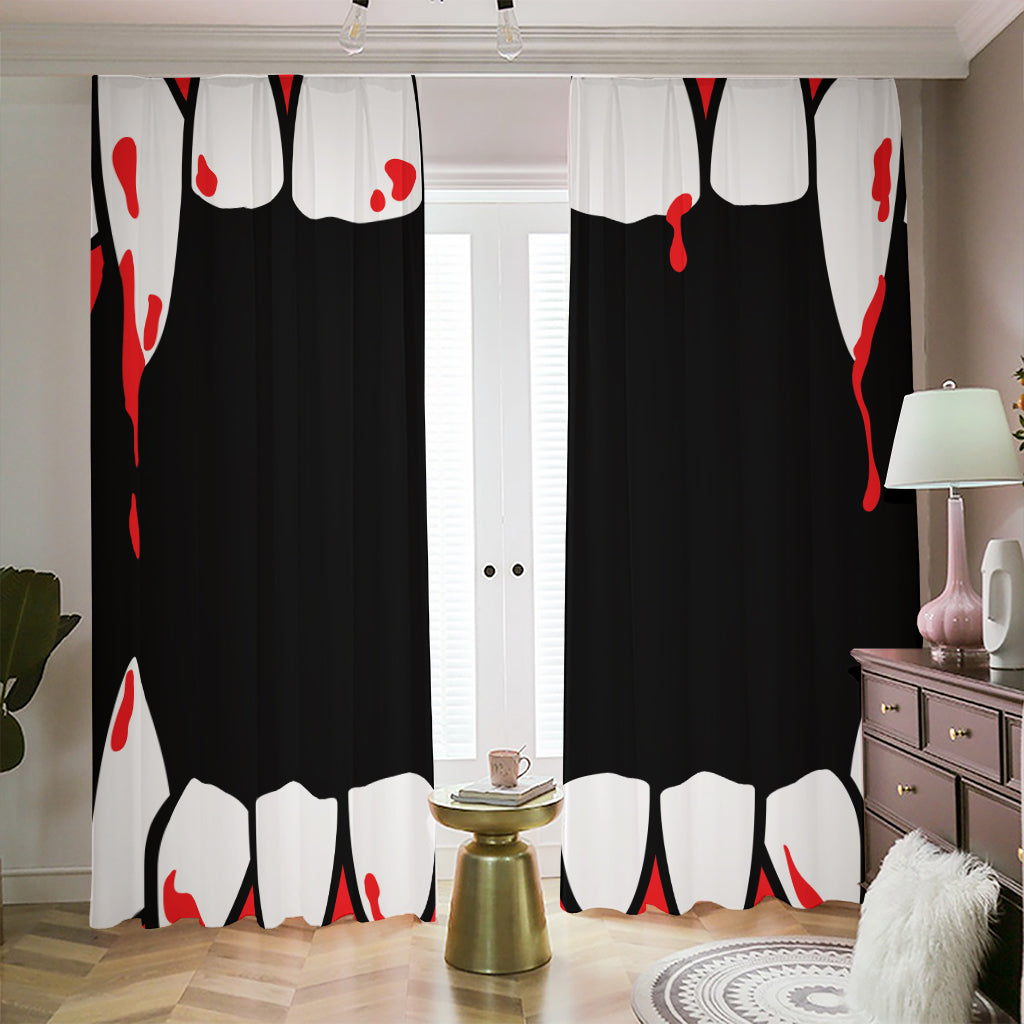 Dracula Fang Print Blackout Pencil Pleat Curtains