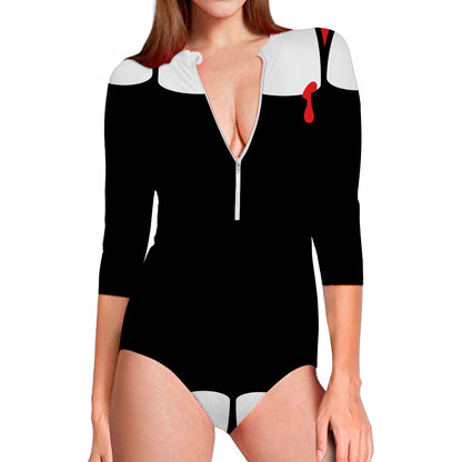 Dracula Fang Print Long Sleeve Swimsuit