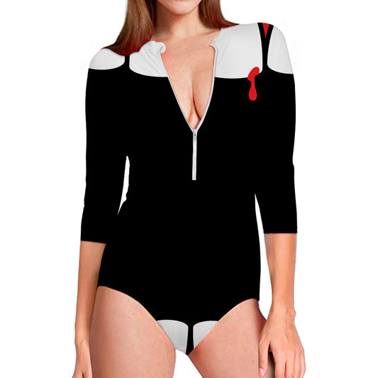 Dracula Fang Print Long Sleeve Swimsuit