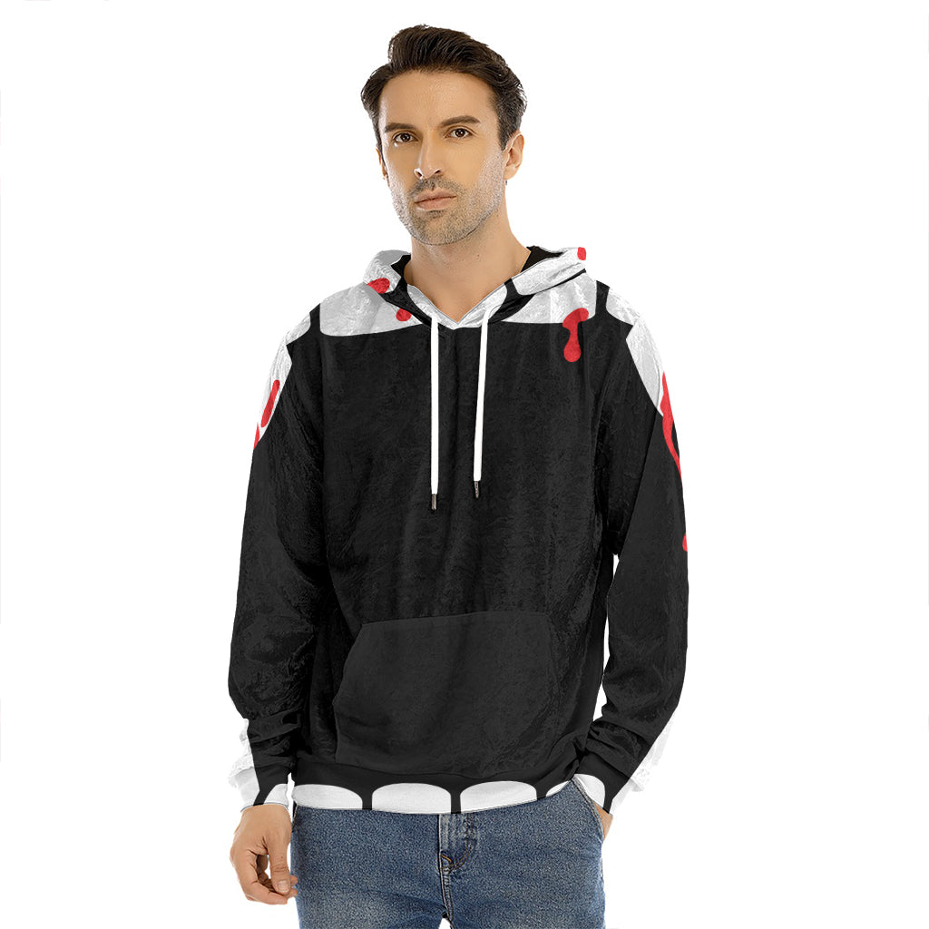 Dracula Fang Print Men's Velvet Pullover Hoodie
