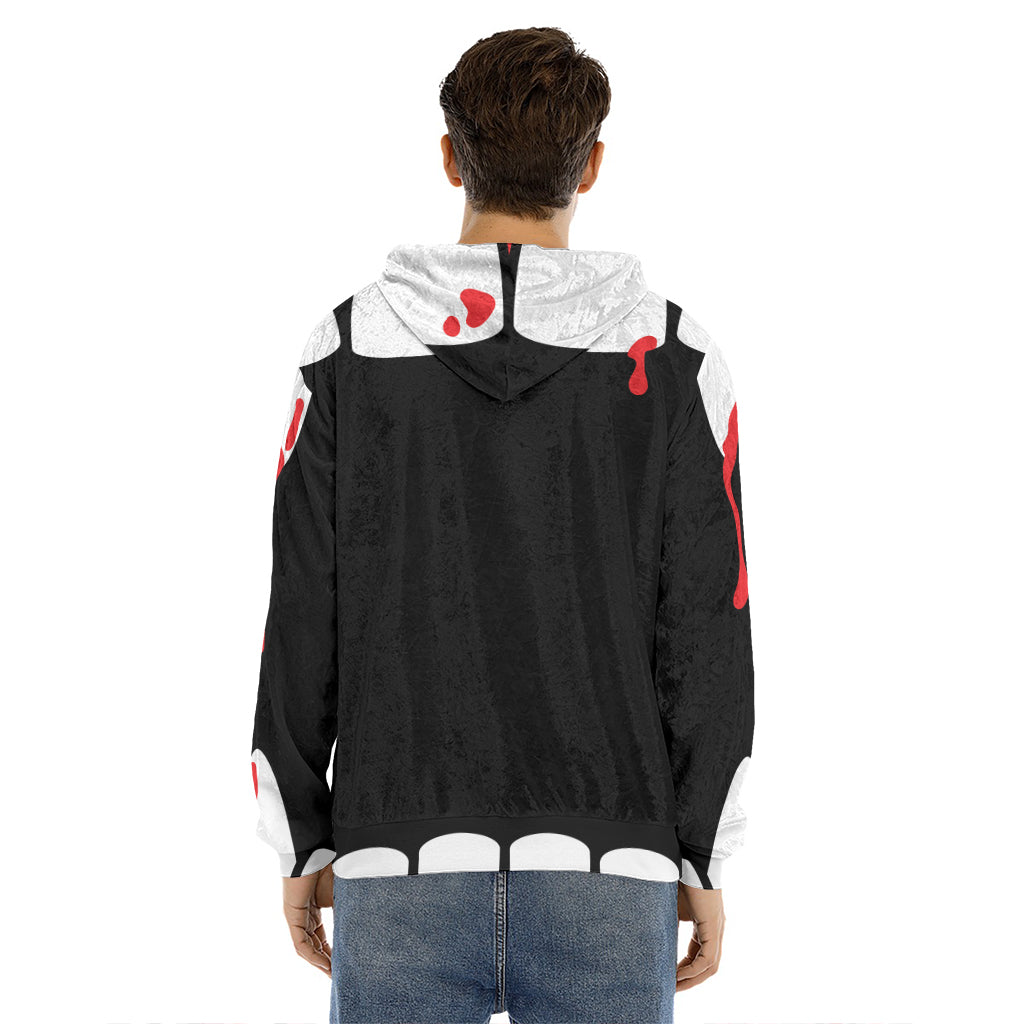 Dracula Fang Print Men's Velvet Pullover Hoodie