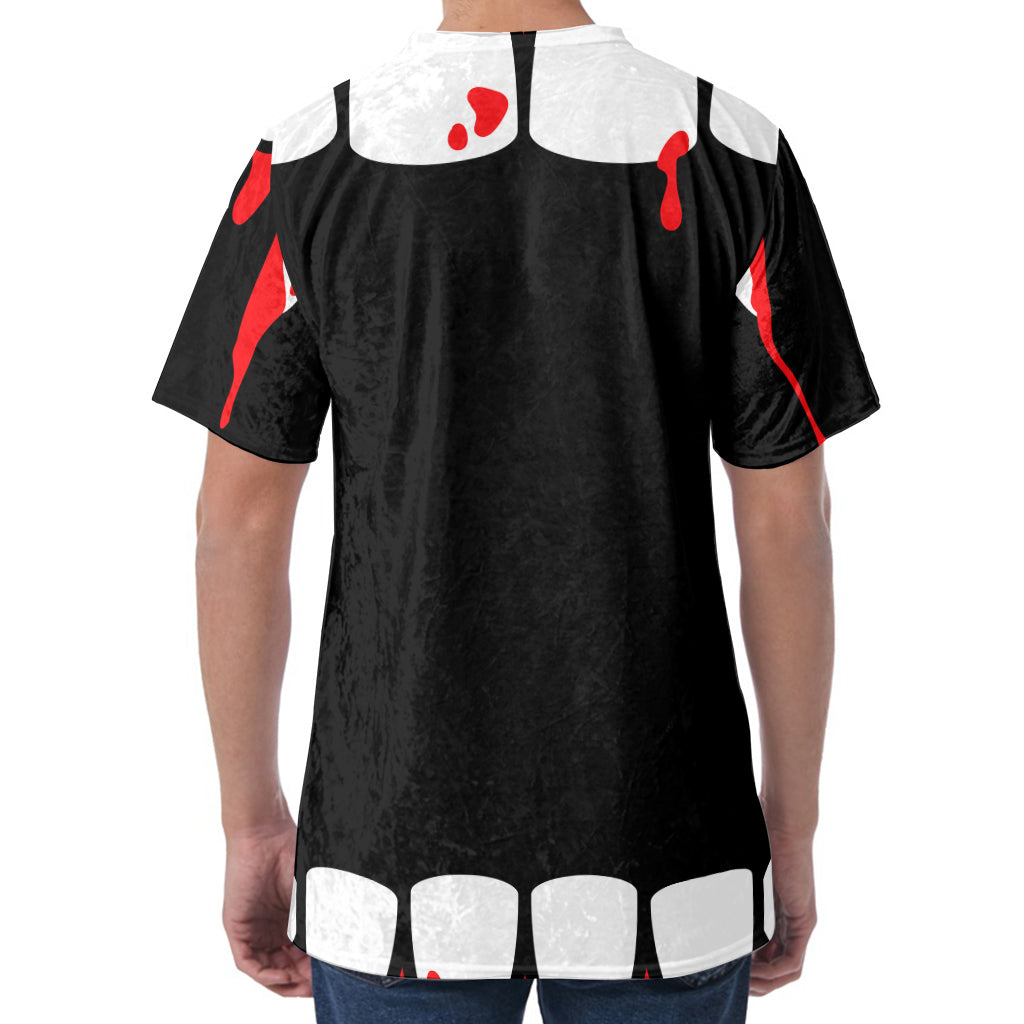 Dracula Fang Print Men's Velvet T-Shirt