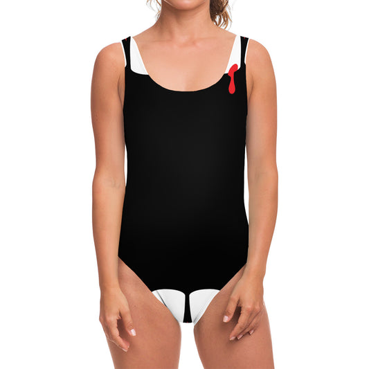 Dracula Fang Print One Piece Swimsuit