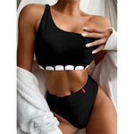 Dracula Fang Print One Shoulder Bikini Top