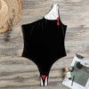 Dracula Fang Print One Shoulder Bodysuit