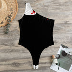 Dracula Fang Print One Shoulder Bodysuit