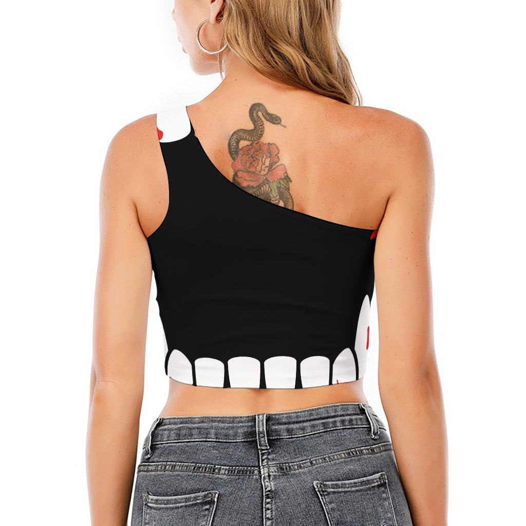 Dracula Fang Print One Shoulder Crop Top