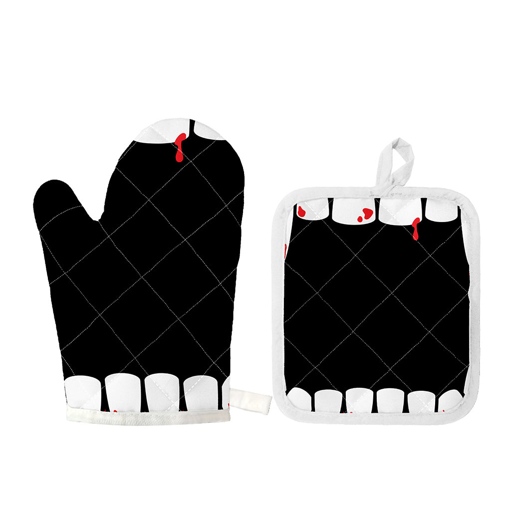 Dracula Fang Print Oven Mitt And Pot Holder Set