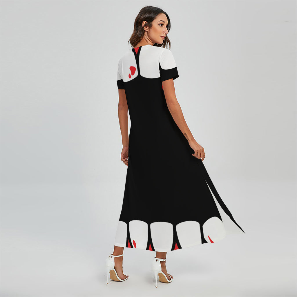 Dracula Fang Print Short Sleeve Maxi Dress