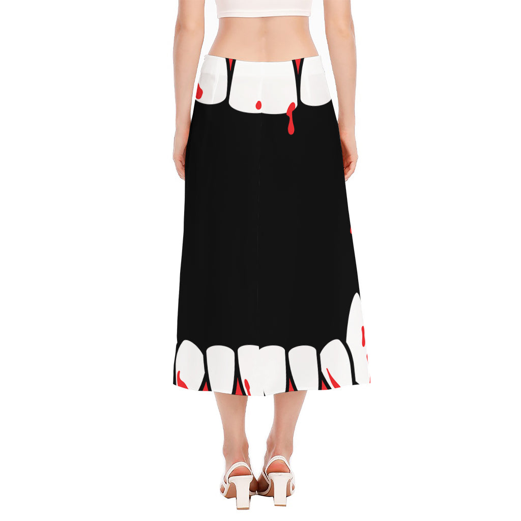 Dracula Fang Print Side Slit Midi Skirt