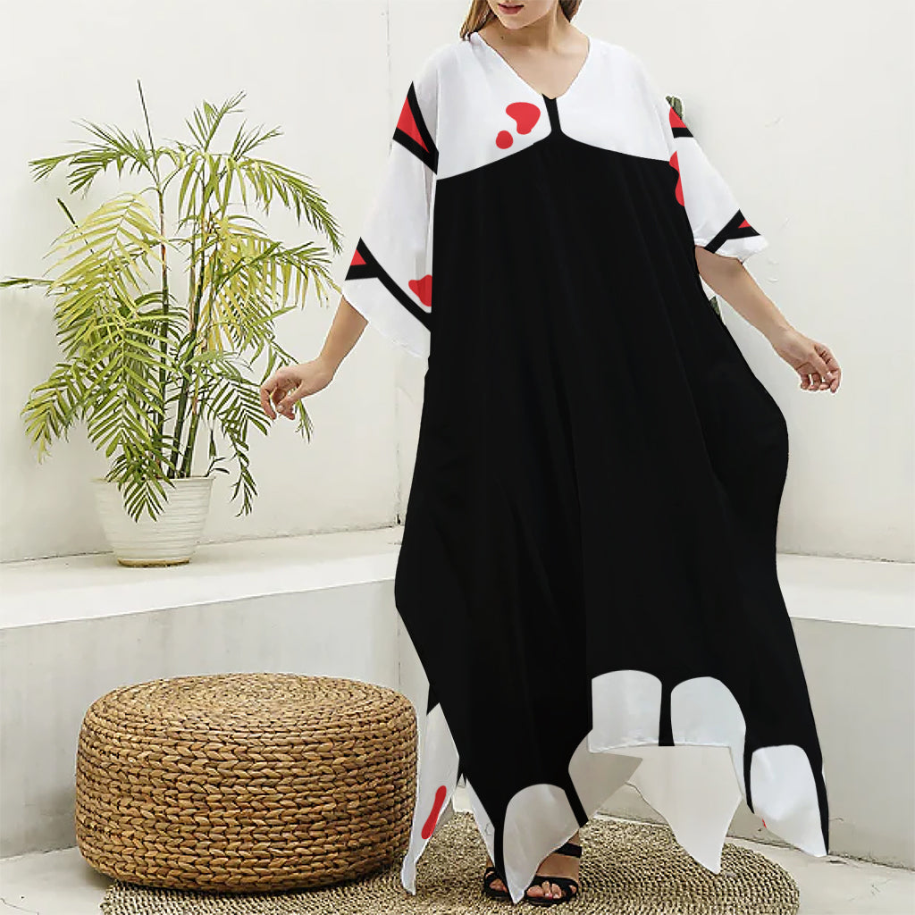 Dracula Fang Print Silk V-Neck Kaftan Dress