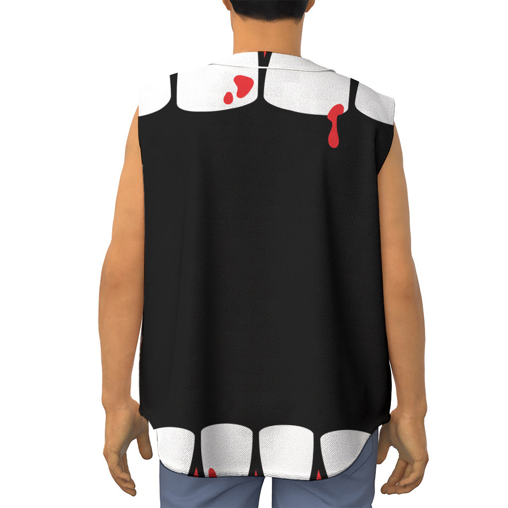 Dracula Fang Print Sleeveless Baseball Jersey