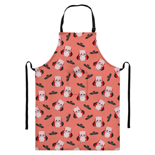 Dracula Pig Pattern Print Bib Apron With Pocket