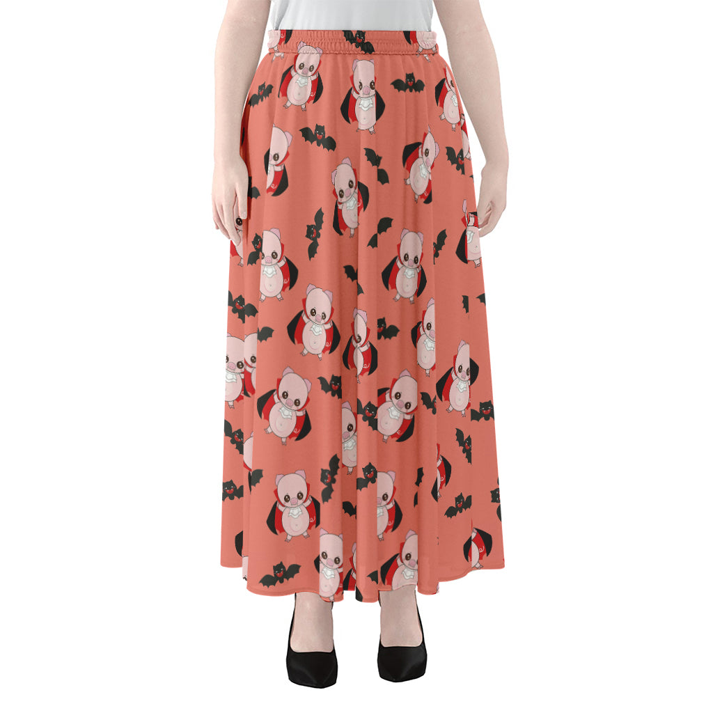 Dracula Pig Pattern Print Chiffon Maxi Skirt