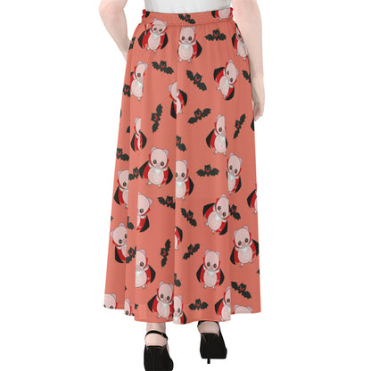 Dracula Pig Pattern Print Chiffon Maxi Skirt