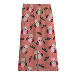 Dracula Pig Pattern Print Cotton Front Slit Maxi Skirt