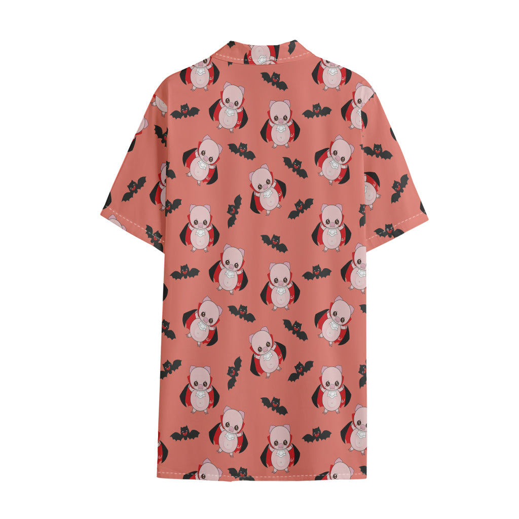 Dracula Pig Pattern Print Cotton Hawaiian Shirt