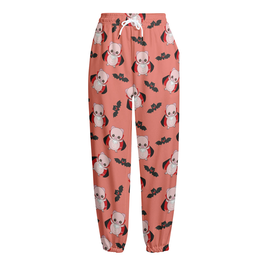 Dracula Pig Pattern Print Fleece Lined Knit Pants