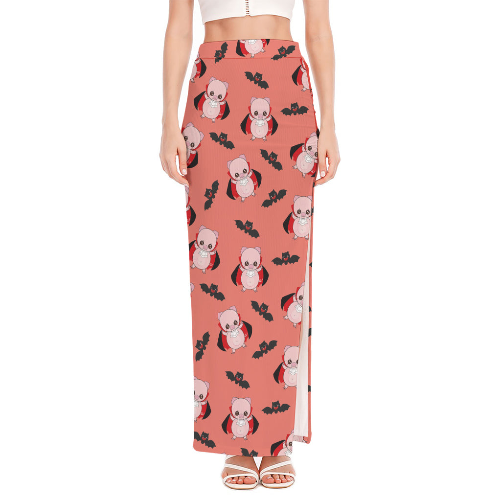 Dracula Pig Pattern Print High Slit Maxi Skirt