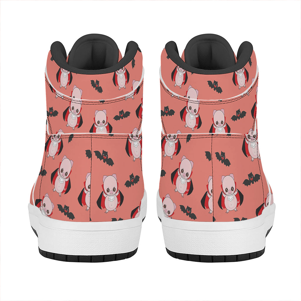 Dracula Pig Pattern Print High Top Leather Sneakers