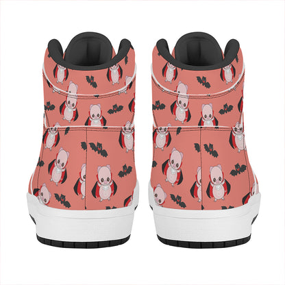 Dracula Pig Pattern Print High Top Leather Sneakers