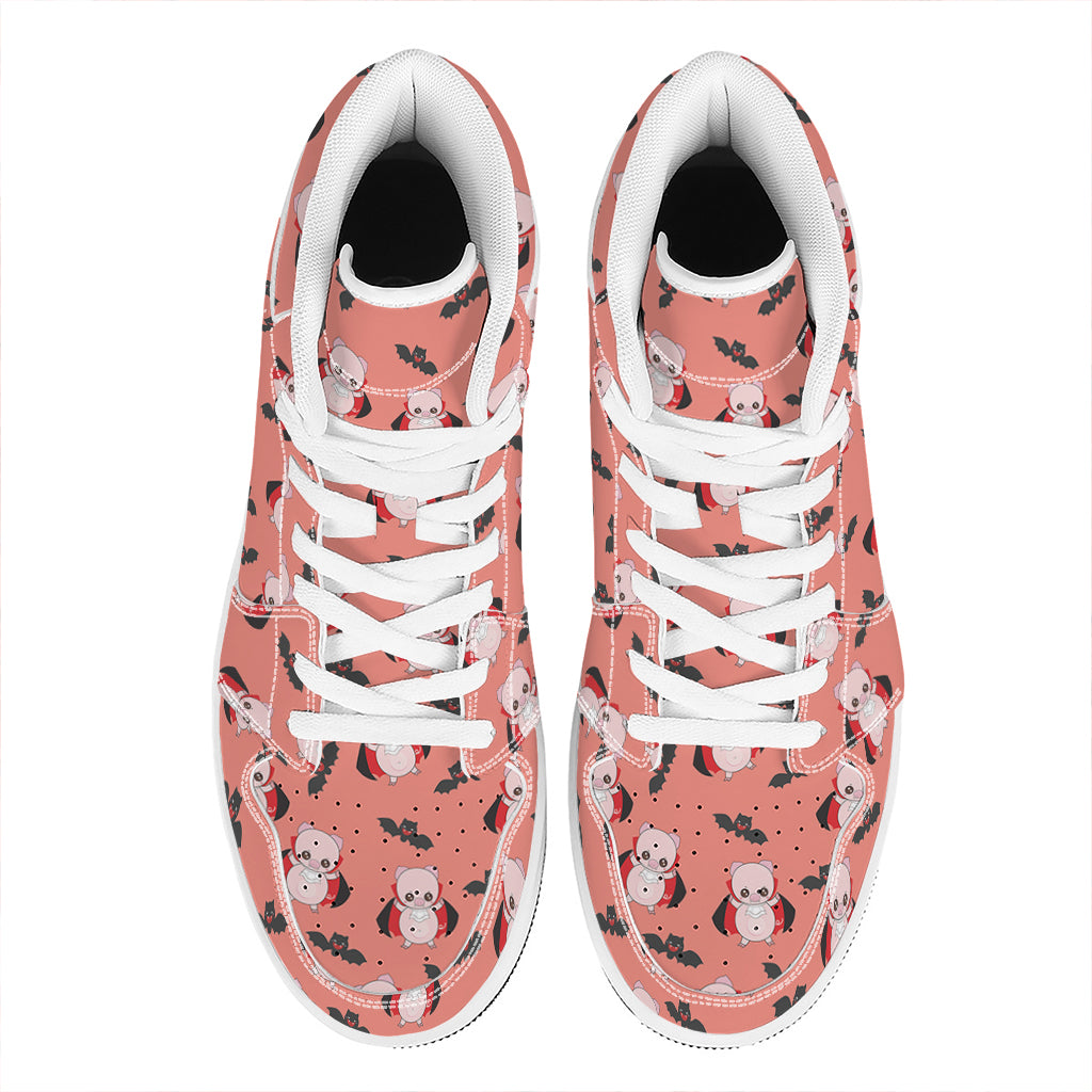 Dracula Pig Pattern Print High Top Leather Sneakers