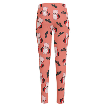 Dracula Pig Pattern Print High-Waisted Pocket Leggings