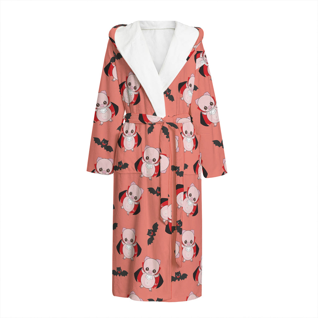 Dracula Pig Pattern Print Hooded Bathrobe