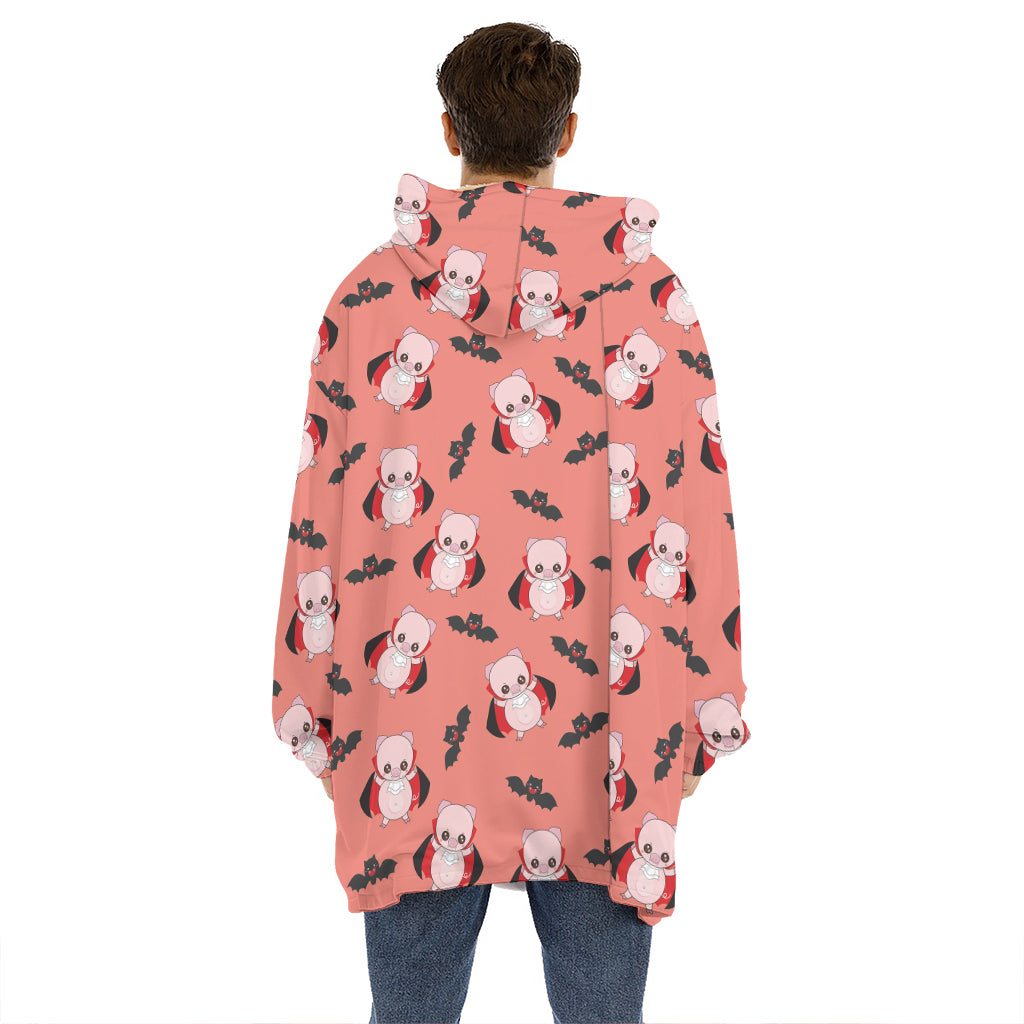 Dracula Pig Pattern Print Hoodie Blanket