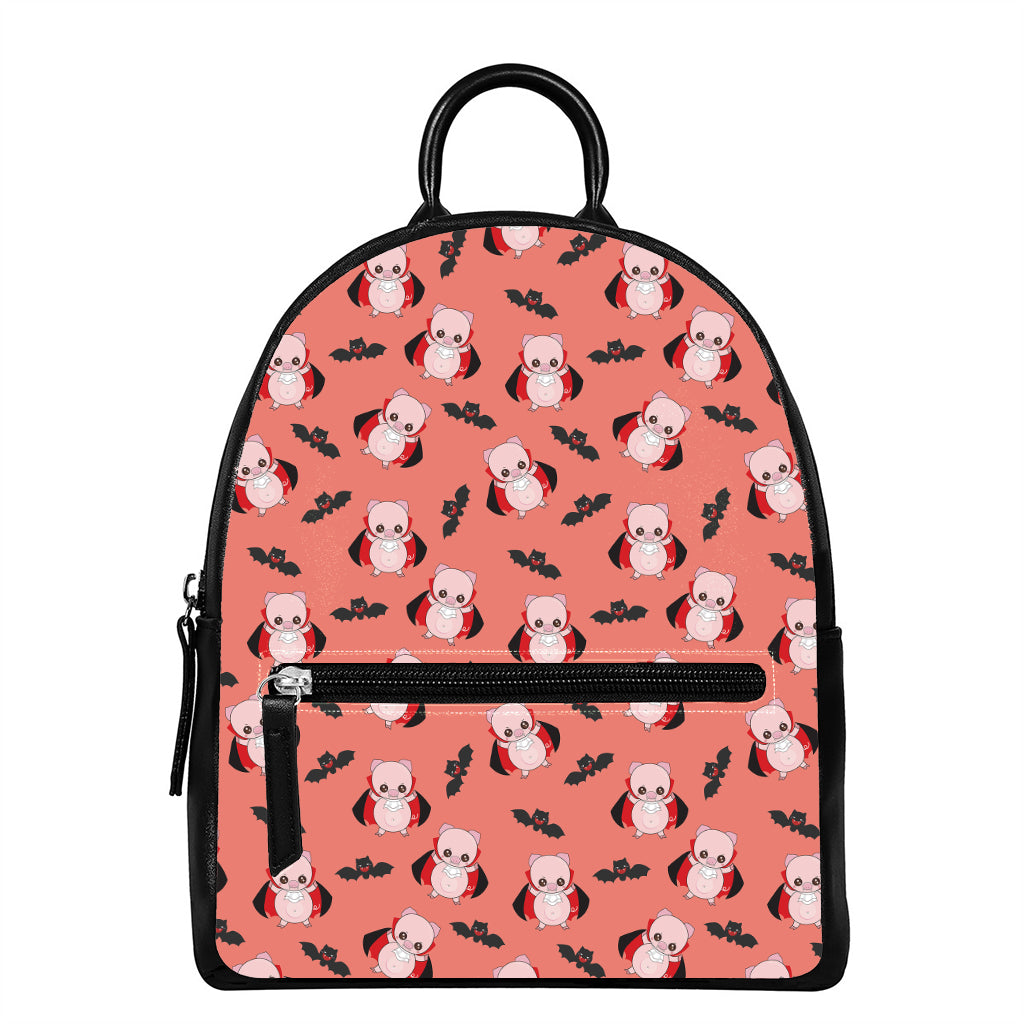 Dracula Pig Pattern Print Leather Backpack