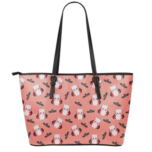 Dracula Pig Pattern Print Leather Tote Bag
