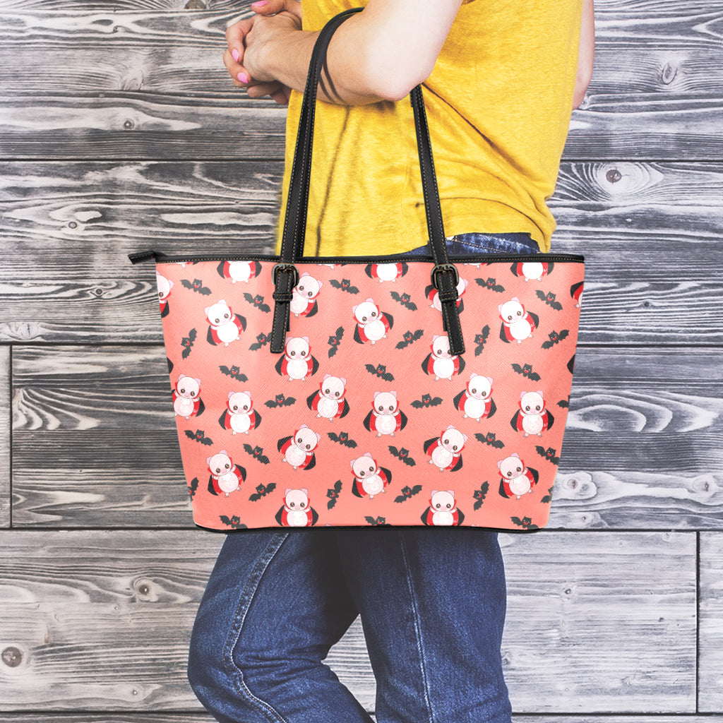 Dracula Pig Pattern Print Leather Tote Bag