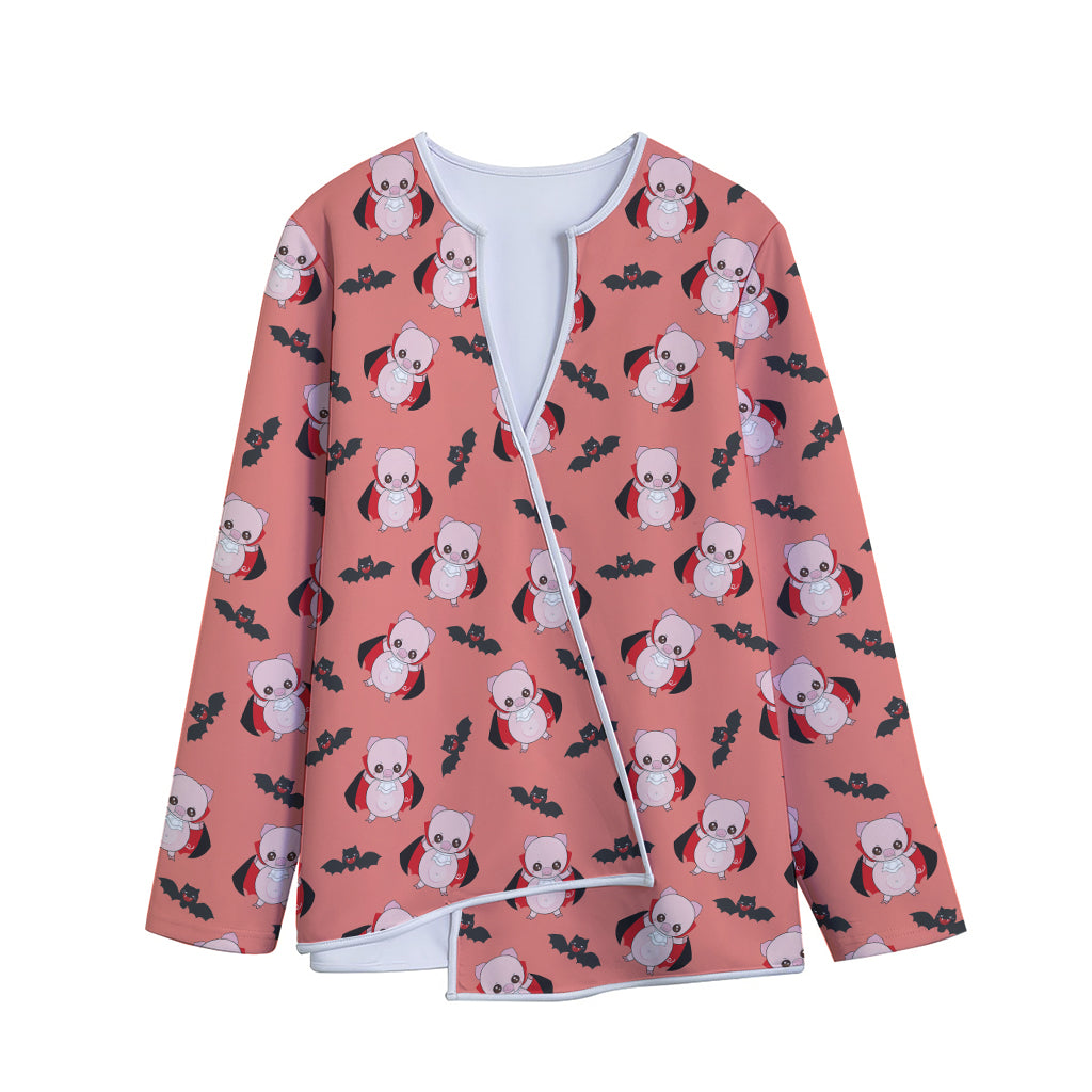 Dracula Pig Pattern Print Long Sleeve Short Coat