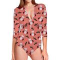 Dracula Pig Pattern Print Long Sleeve Swimsuit