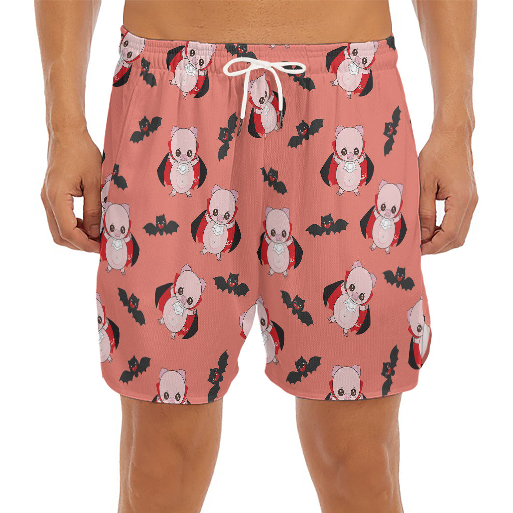 Dracula Pig Pattern Print Men's Split Running Shorts