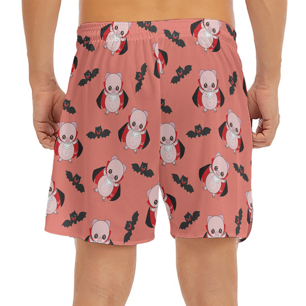 Dracula Pig Pattern Print Men's Split Running Shorts