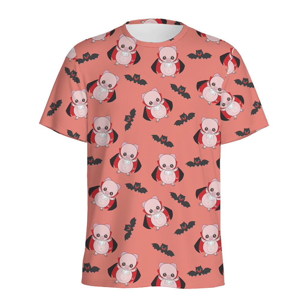 Dracula Pig Pattern Print Men's Sports T-Shirt