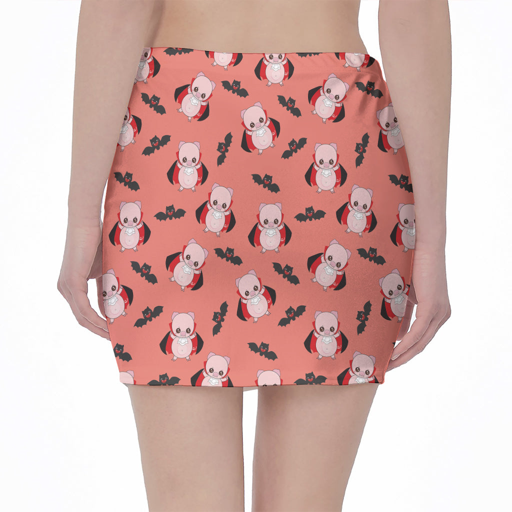 Dracula Pig Pattern Print Pencil Mini Skirt