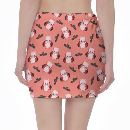Dracula Pig Pattern Print Pencil Mini Skirt