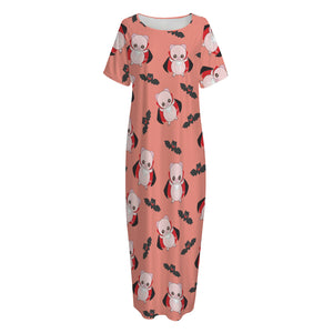 Dracula Pig Pattern Print Short Sleeve Long Nightdress